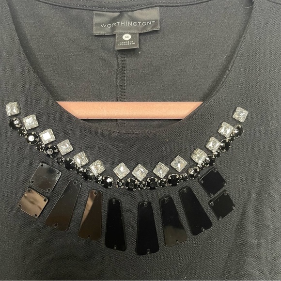 ⭐️(M) Worthington| black Fit and flare top with jewel decals along neckline - Picture 3 of 3